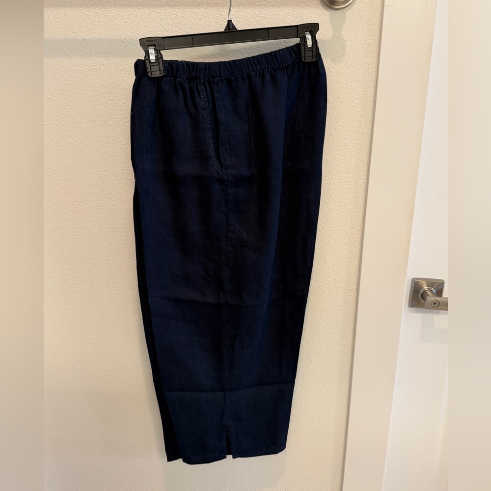 Flax Brand Wide-Leg Navy Linen Pants - Picture 3 of 10